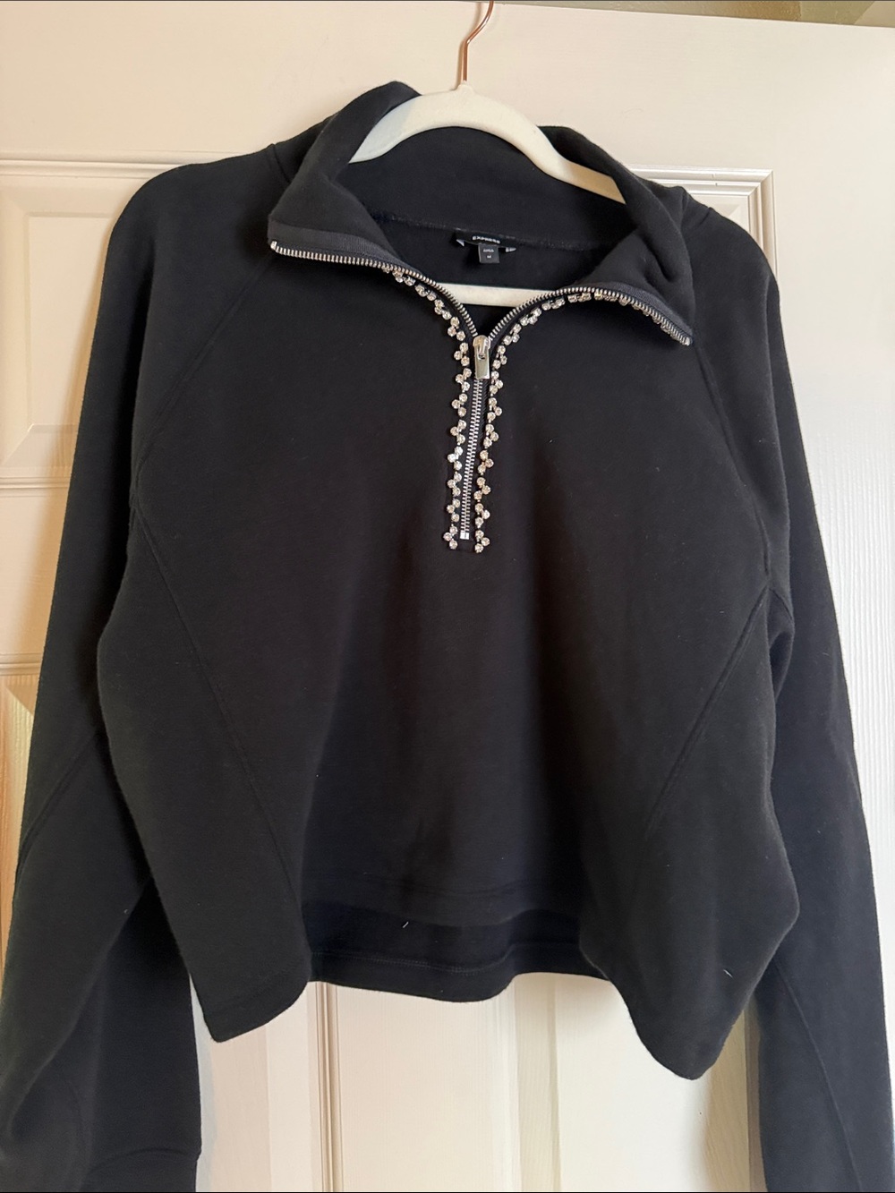 Express Black Embellished Half-Zip Sweatshirt/Sweater